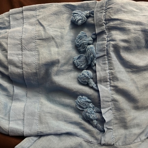 Chico's Blue Blouse with Puff Sleeves and Textured Fabric - Picture 3 of 3
